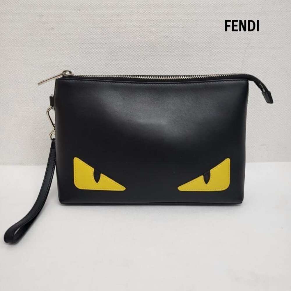Fendi Monster Clutch Bag Saffiano Leather Back Bugs
